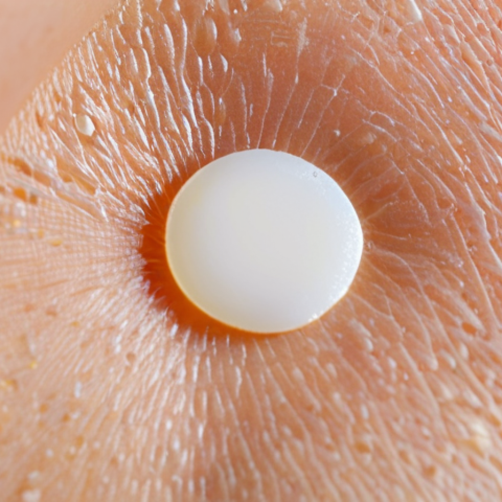 트러블 케어용 패치 제품 비교 - Hydrocolloid Acne Patch Close-up**

"Close-up shot of a hydrocolloid acne patch on clean skin, showi...