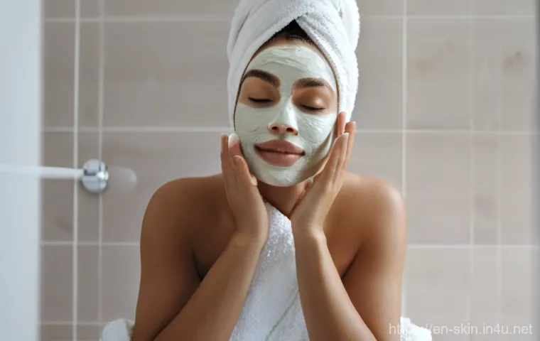 지성 피부를 위한 마스크팩 추천 - **Prompt 1: Deep Cleansing Clay Mask Application**
A serene portrait of a young adult, gender-ne...