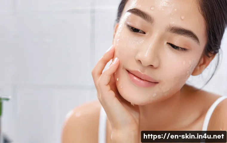 지성 피부용 토너 베스트 - **Prompt:** "A close-up of a young adult (gender-neutral, 20s) with beautifully balanced and smooth ...