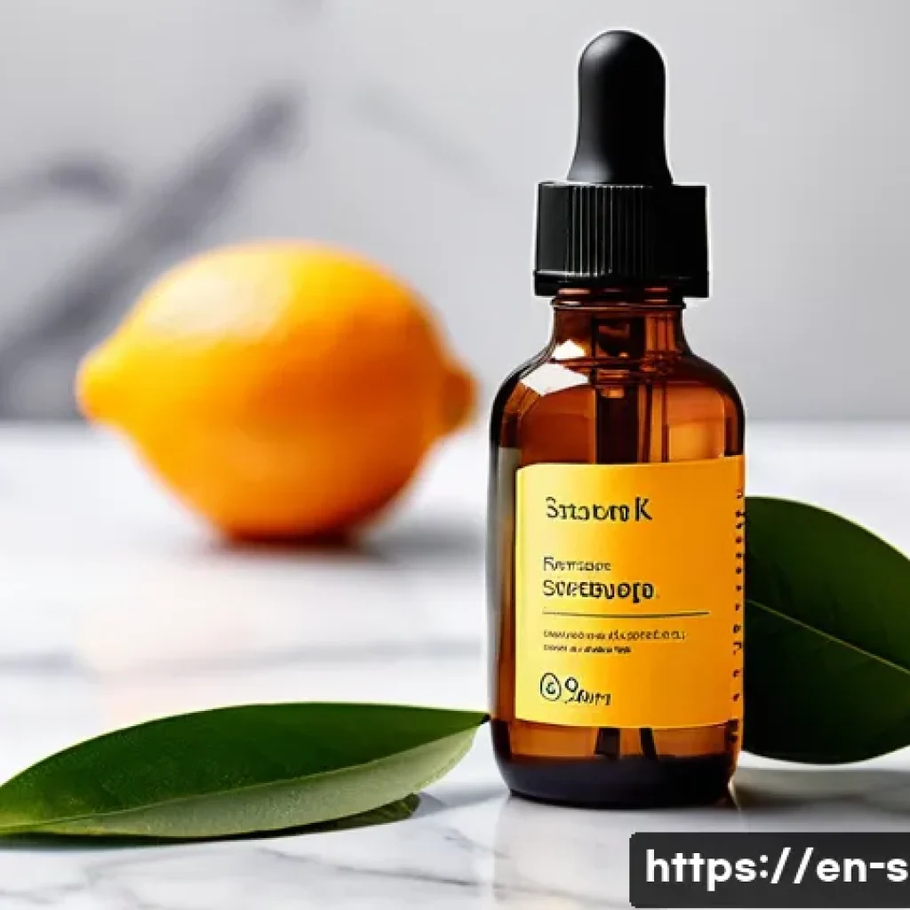비타민C 세럼 효과와 추천 제품 - A close-up image of a modern skincare serum bottle with a dropper, labeled "Vitamin C Serum," restin...