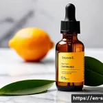 Home 22 비타민C 세럼 효과와 추천 제품 - A close-up image of a modern skincare serum bottle with a dropper, labeled "Vitamin C Serum," restin...