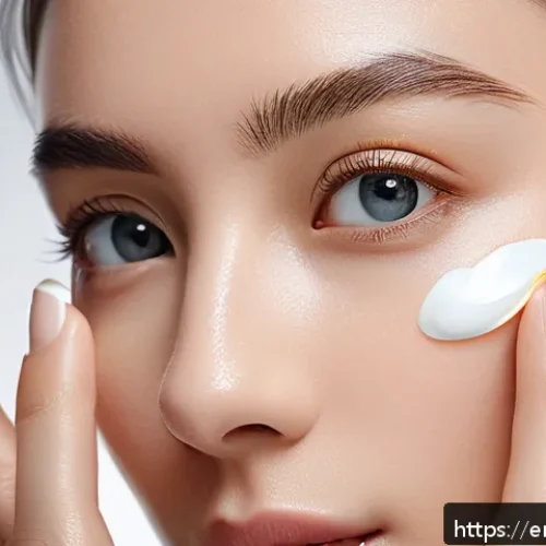 Home 17 AHC 리얼 아이크림 포 페이스 리뷰 - A close-up, hyper-realistic image of a woman gently applying AHC Real Eye Cream around her delicate ...