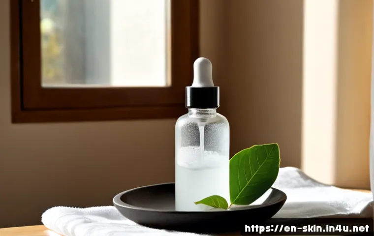Home 17 피부결 개선용 에센스 추천 - Photorealistic close-up skincare still life for improving skin texture: an unbranded frosted glass e...
