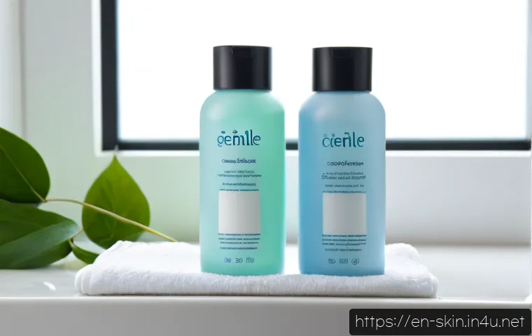 약산성 클렌저 추천 TOP 5 - Photorealistic editorial skincare comparison scene, five different unbranded gentle facial cleanser ...